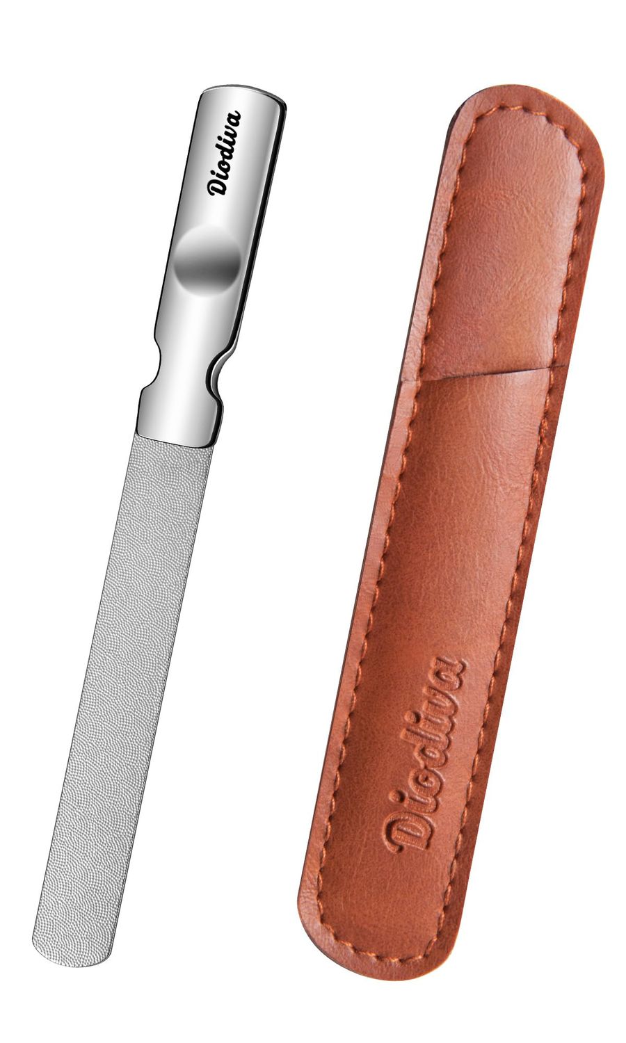 Medium Grit Metal Nail File with Travel Leather Case, Rough Nail File for Acrylic Nails Stainless Steel Fingernail File for Men Women, Heavy Duty Nail File for Thick Toenails, Mini Travel Nail Filer