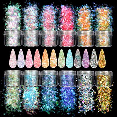 Allstarry 12 Colors Mermaid Nail Chunky Glitter Ultra-Thin Fluorescent Glass Paper Irregular Iridescent Sequin Flakes Glitters Sticker for Nails Art Decoration Hair Eyes Face Body DIY Craft
