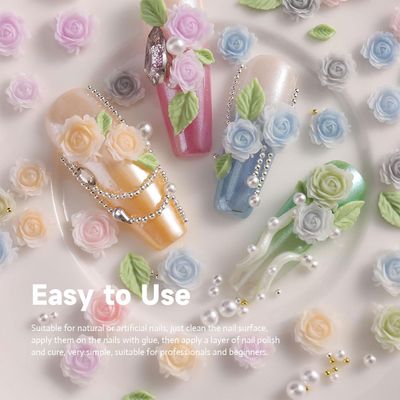 2 Box Flower Nail Art Charms6 Grids 3D Rose Flowers for NailsFlat-Back Resin Colored Rose Camellia Flower Nail Charms for Women Nail Decoration Valentines Day Wedding Party DIY Craft Supplies