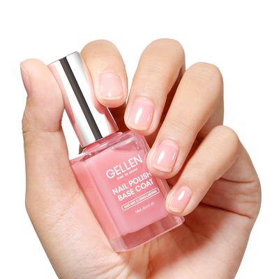 GELLEN Clear Nail Polish Base Coat, Quick Air Dry Sheer Light Pink Base Coat for Strengthening Thin Damaged Uneven Natural Nails, Regular Nail Polish Non Gel, No UV Light Needed, 15ml