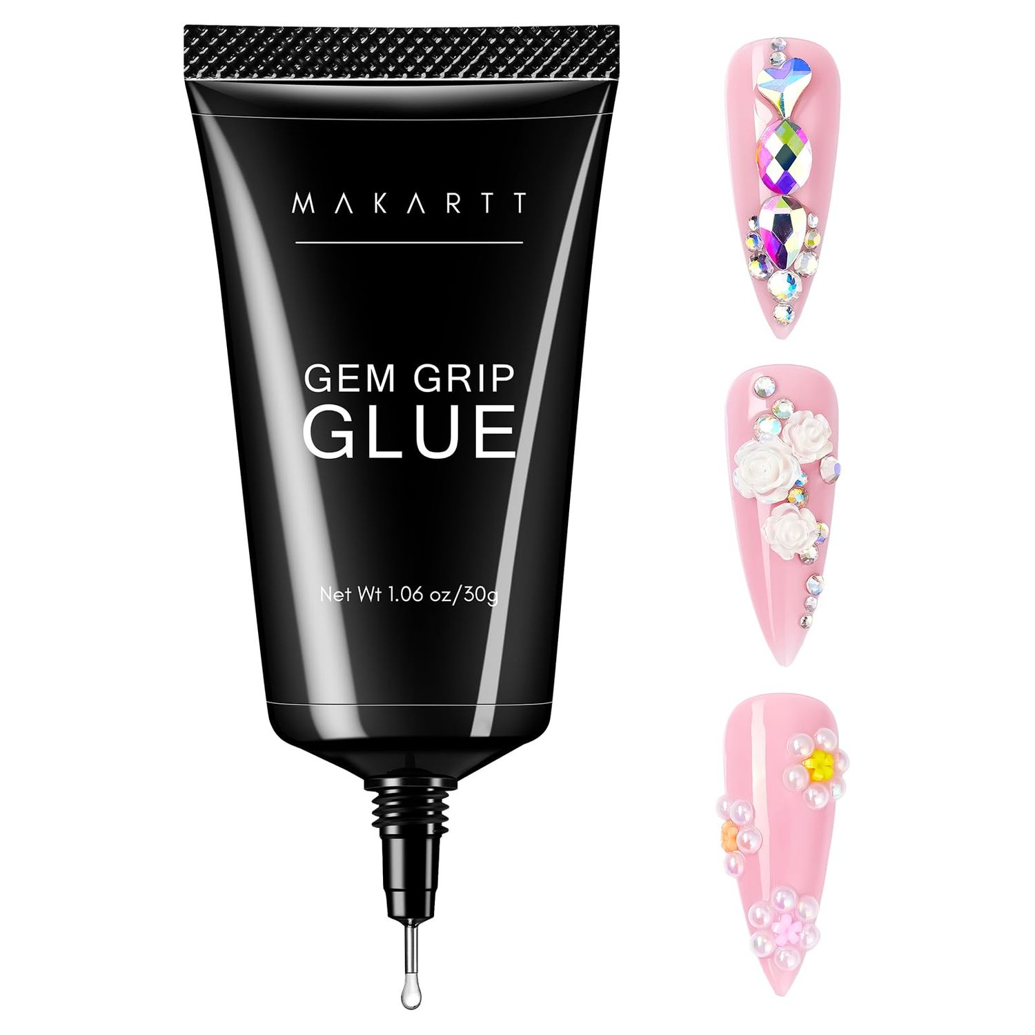 Makartt No Wipe Rhinestone Glue for Nails, Super Strong Nail Charm Glue Bling Gel for 3D Decorations Nail Art Gems Jewelry Diamond for Nail Techs Supplies Beginners, Nail Lamp Required