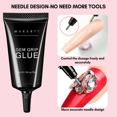 Makartt No Wipe Rhinestone Glue for Nails, Super Strong Nail Charm Glue Bling Gel for 3D Decorations Nail Art Gems Jewelry Diamond for Nail Techs Supplies Beginners, Nail Lamp Required