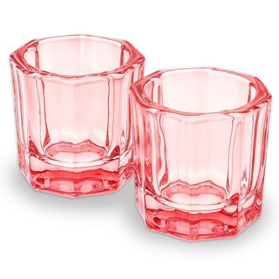 2 Pack Dish Cups for Nail Art Acrylic Liquid, Pink Glass Nail Monomer Liquid Bowl Acrylic Glass Jar Dampen Dish Liquid Cup for Nail Art Manicure Care ToolsPink