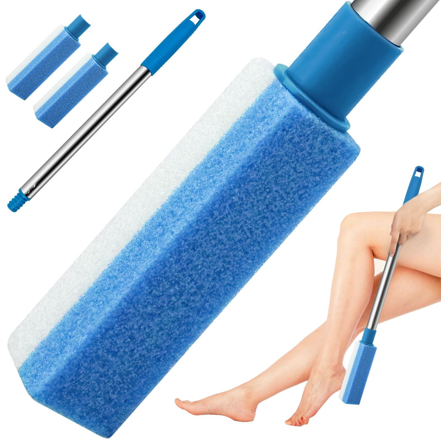 LAWFYMORI Pumice Stone for Feet with 22 Long Handle, Foot Callus Remover, Dead Hard Skin Scrubber in Shower, Foot File Exfoliator, Pedicure Tools for Feet Cracked Heel, 2 Pcs Foot Stone Blue
