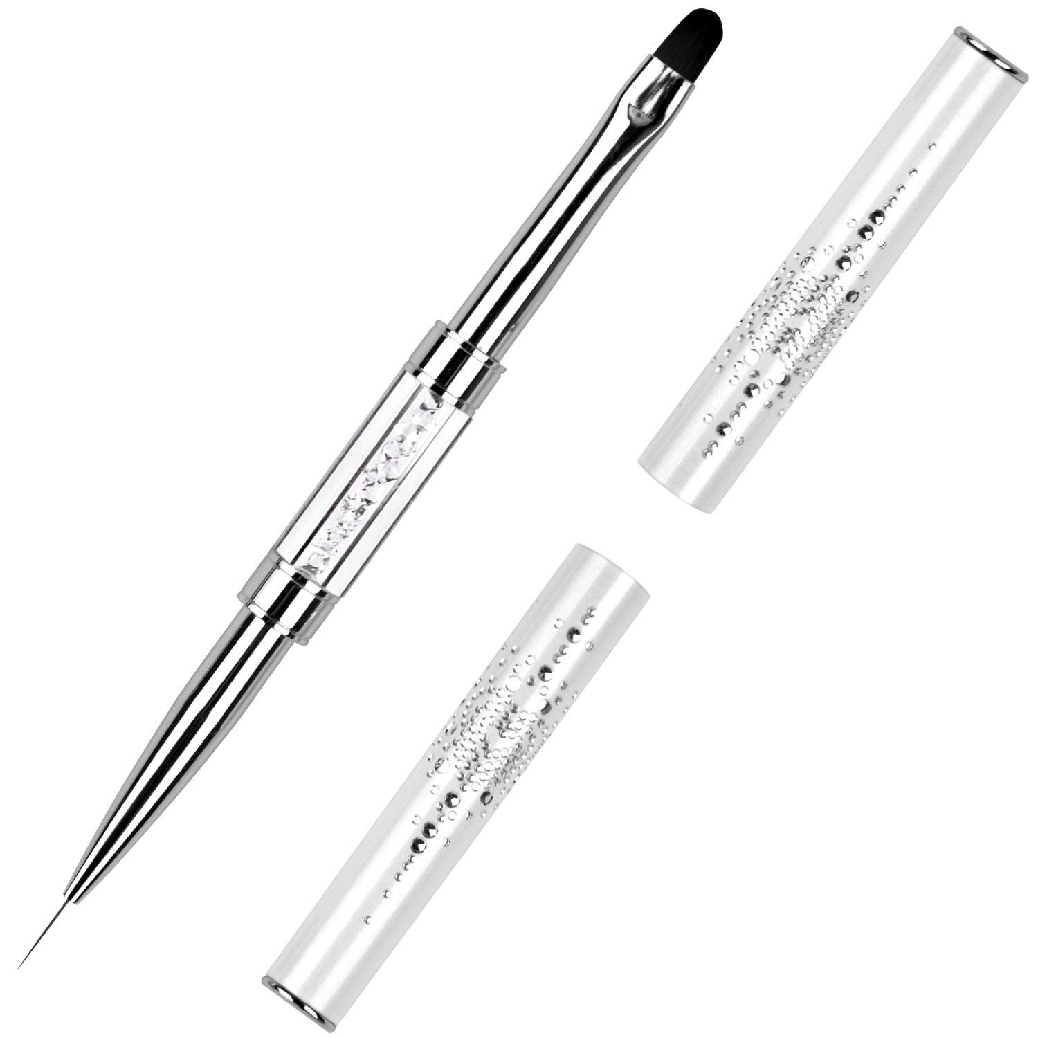 Ycyan 1Pcs Dual-ended Nail Design Brush Rhinestone Handle UV Gel Nail Brush Professional Nail Art Tools