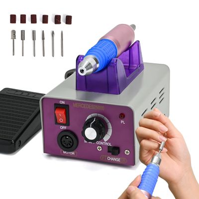 Professional Nail Drill Machine 25000 RPM Electric Nail File Kit with Foot Pedal 6 Drill Bits Sanding Bands for Home Salon Manicure Pedicure Acrylic Gel Nail Polishing Tools, 1.0 Count