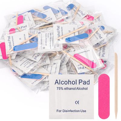 48 Sets Disposable Manicure Kit 3-Piece Nail Files Set Includes Nail File 100/180 Grit, Wood Stick, Nail Polish Remover Pads for Nails Design, Stamping Polish Manicure Art Tool