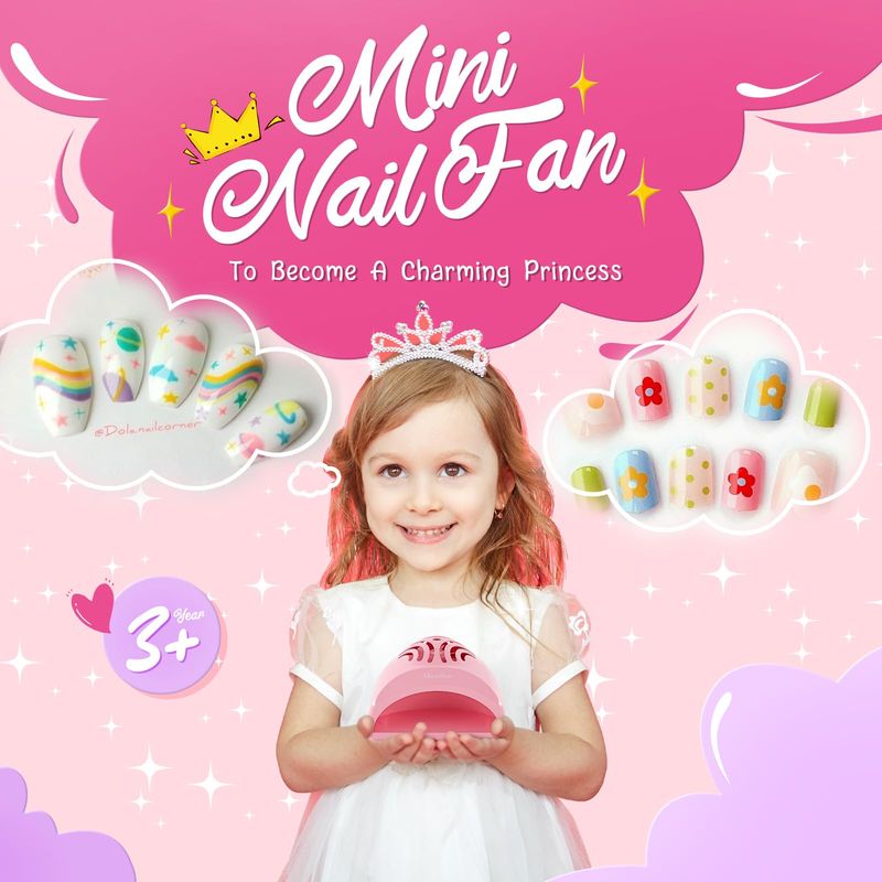 MelodySusie Portable Kids Nail Dryer, Mini Nail Fan Quick Nail Dryer for Regular Polish Manicure Tool, Safe for Hands, Skin, Childrens Gift, Great Gift for Girls
