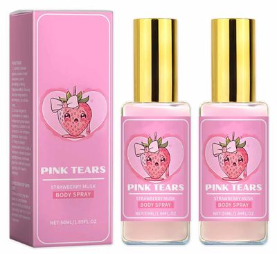 WSNPTUL Pink Tears Body Mist,Fresh Strawberry Body Milk Mist Spray (2pcs)