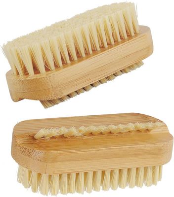 Tibapla 2 Pcs Bamboo Nail Brushes, Two Side Hand Nail Brush with Tampico Fiber Bristle, Small Finger Nail Brush for Toes Nails Fingertips Hands Home Salon Use
