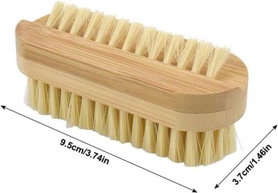 Tibapla 2 Pcs Bamboo Nail Brushes, Two Side Hand Nail Brush with Tampico Fiber Bristle, Small Finger Nail Brush for Toes Nails Fingertips Hands Home Salon Use