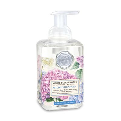 Michel Design Works Foaming Hand Soap 17.8oz, Hydrangea Scent and Design, Shea Butter and Aloe Vera Blend, Beautiful Square Container with Pump