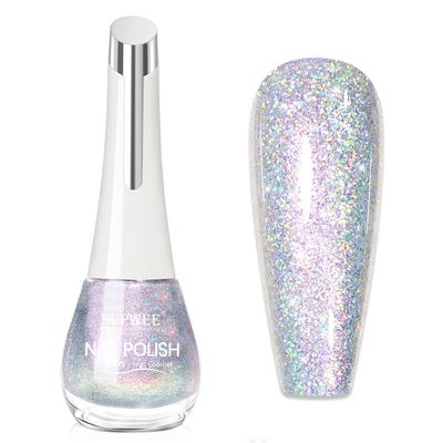 SUPWEE Glitter Holographic Nail Polish Quick Dry High Glossy Shiny Shimmer Nail Polish Oil-based Holo Fingernail and Toenail Air Dry Fast Beauty Art Manicure Gift For Women Girls 16ml, 0.54fl oz