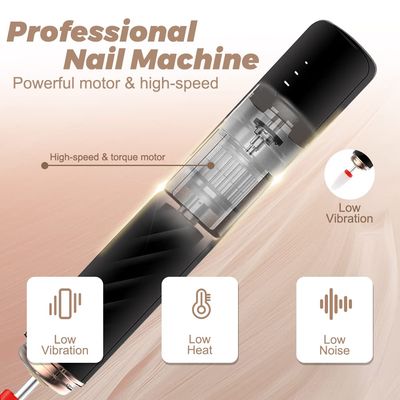 Professional Rechargeable Electric Nail Drill Machine with Ceramic Bit for Beginners, Nail Drill Set for Manicure and Pedicure (Black)
