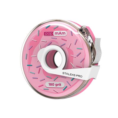 Staleks Pro Disposable White Abrasive Tape papmAm Expert - 180 Grit - 7m Roll in Plastic Case - Glueless Replaceable Abrasive - Professional Nail Shaping - Manicure &amp; Pedicure