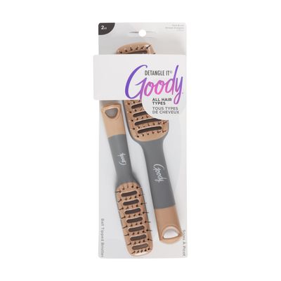 Goody Detangle It Vented Hair Brush, Quick Drying Detangler Brush with Flexible Bristle, Use as a Detangling Brush or Styling Brush to Tackle Tangles, Knots &amp; Frizz, All Hair Types, Brown/Grey - 2 Ct
