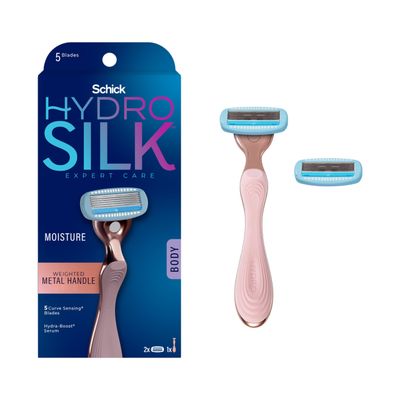 Schick Hydro Silk Rose Gold Metal Razor for Women | Womens Razors, 5-Blade Razors for Women, Includes 1 Womens Razor Handle &amp; 2 Refills