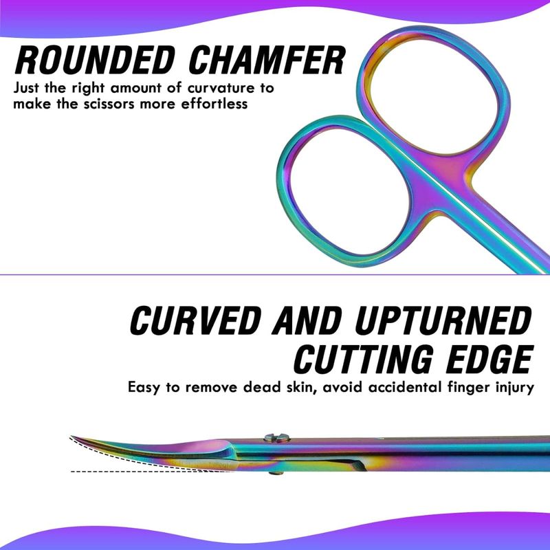 Precision Cuticle Scissors for Manicure, Pedicure, Eyebrow, and Eyelash Grooming - Extra Sharp Multi-Color Curved Cuticle Scissors with Black Storage Case for Men and Women