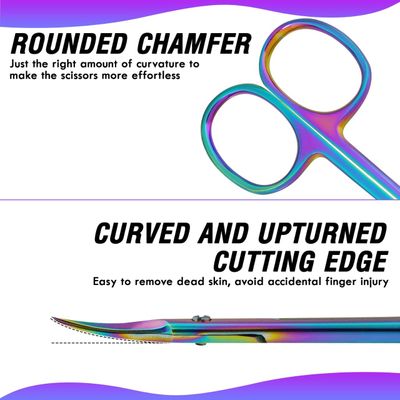 Precision Cuticle Scissors for Manicure, Pedicure, Eyebrow, and Eyelash Grooming - Extra Sharp Multi-Color Curved Cuticle Scissors with Black Storage Case for Men and Women