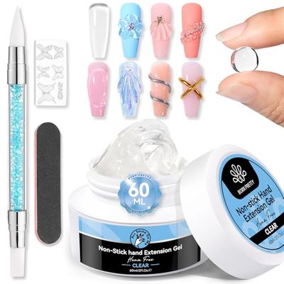 Born Pretty Builder Gel for Nails Hema Free Clear Hard Solid Builder Nail Gel Sculpting Non-Sticky Hand Extension with 3D Mold, Silicone Pen,Nail File, Nail Art Salon Home DIY 60g