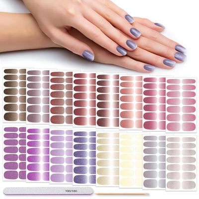 DANNEASY 16 Sheets Polish Strips, Self-Adhesive Wraps, Stickers for Womens Nails, Art With File, Cuticle Stick (Gradient Glitter)
