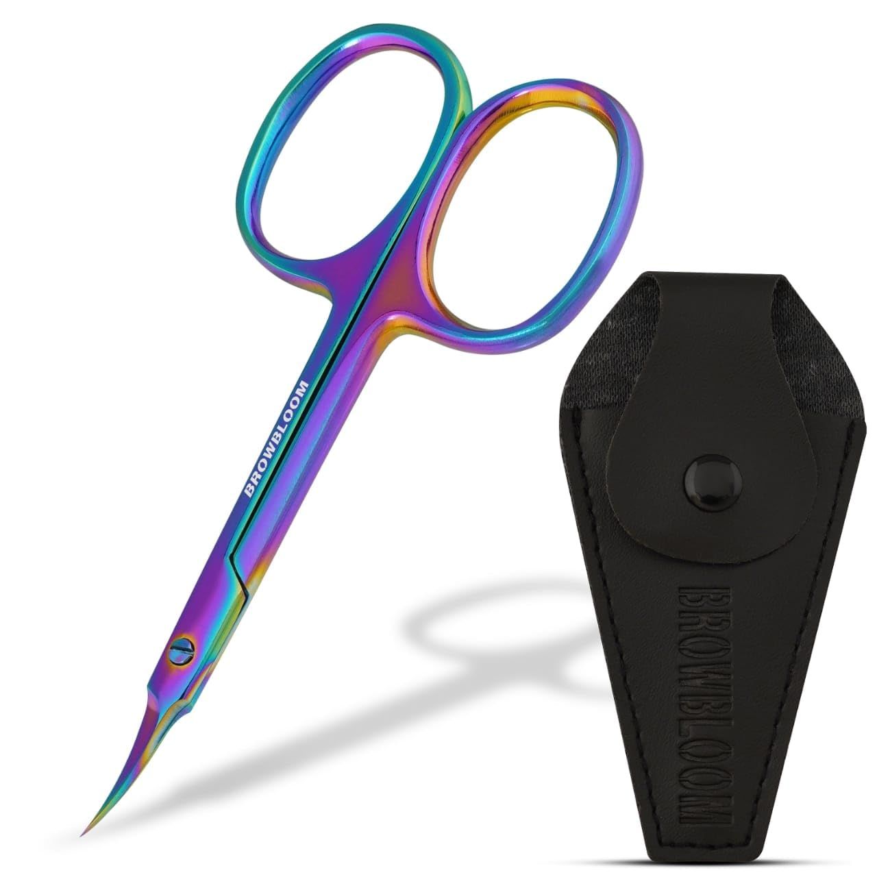 Precision Cuticle Scissors for Manicure, Pedicure, Eyebrow, and Eyelash Grooming - Extra Sharp Multi-Color Curved Cuticle Scissors with Black Storage Case for Men and Women