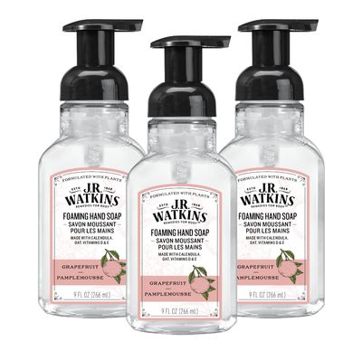 J.R. Watkins Foaming Hand Soap with Pump Dispenser, Moisturizing Foam Hand Wash, All Natural, Alcohol-Free, Cruelty-Free, Grapefruit, 9 fl oz, 3 Pack