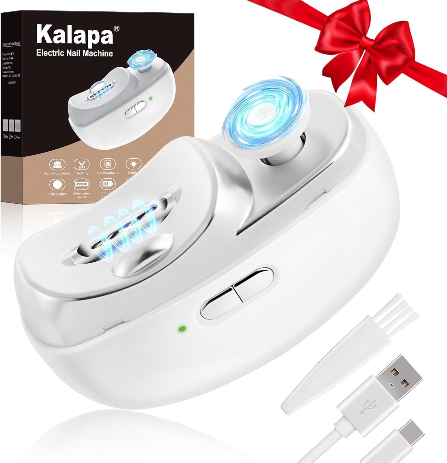 Electric Nail Clippers Automatic, 3 in 1 Upgraded - with Polishing, Dust Storage &amp; LED Light, Nail File Toenail Trimmer, Gifts for Women Men Her Him Kids Adults Senior Baby Teacher Students (White)