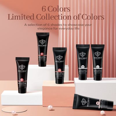 modelones Poly Nail Gel Set, 6 Colors Nude Pink Brown Daily Collection Poly Extension Gel Set Builder Manicure DIY Design Nail Art Home Salon Beauty Gift