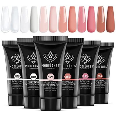 modelones Poly Nail Gel Set, 6 Colors Nude Pink Brown Daily Collection Poly Extension Gel Set Builder Manicure DIY Design Nail Art Home Salon Beauty Gift