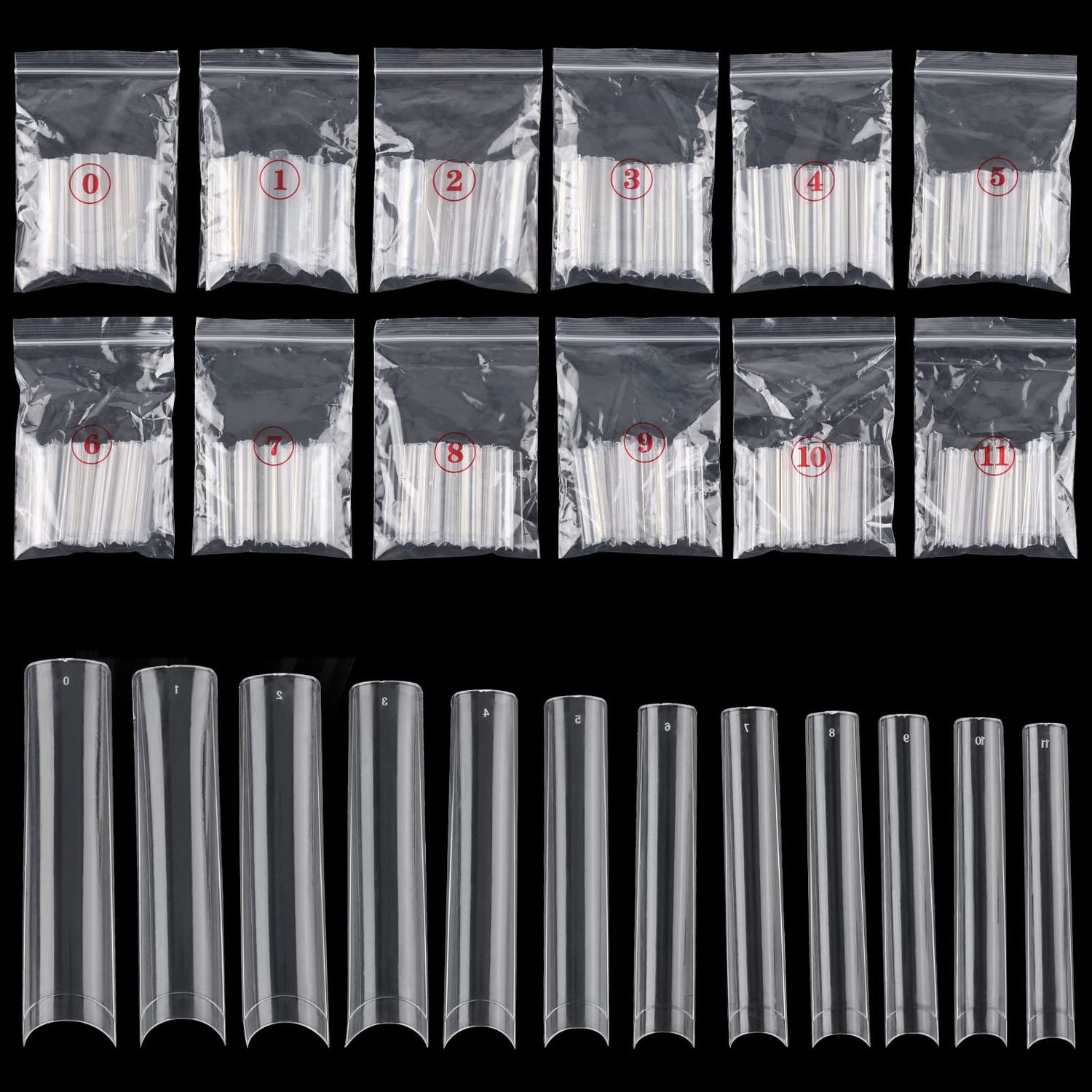 Ohlove 504Pcs Extra Long C Curve Nail Tips XXXL Clear Square Half Cover Nails for Acrylic Nails