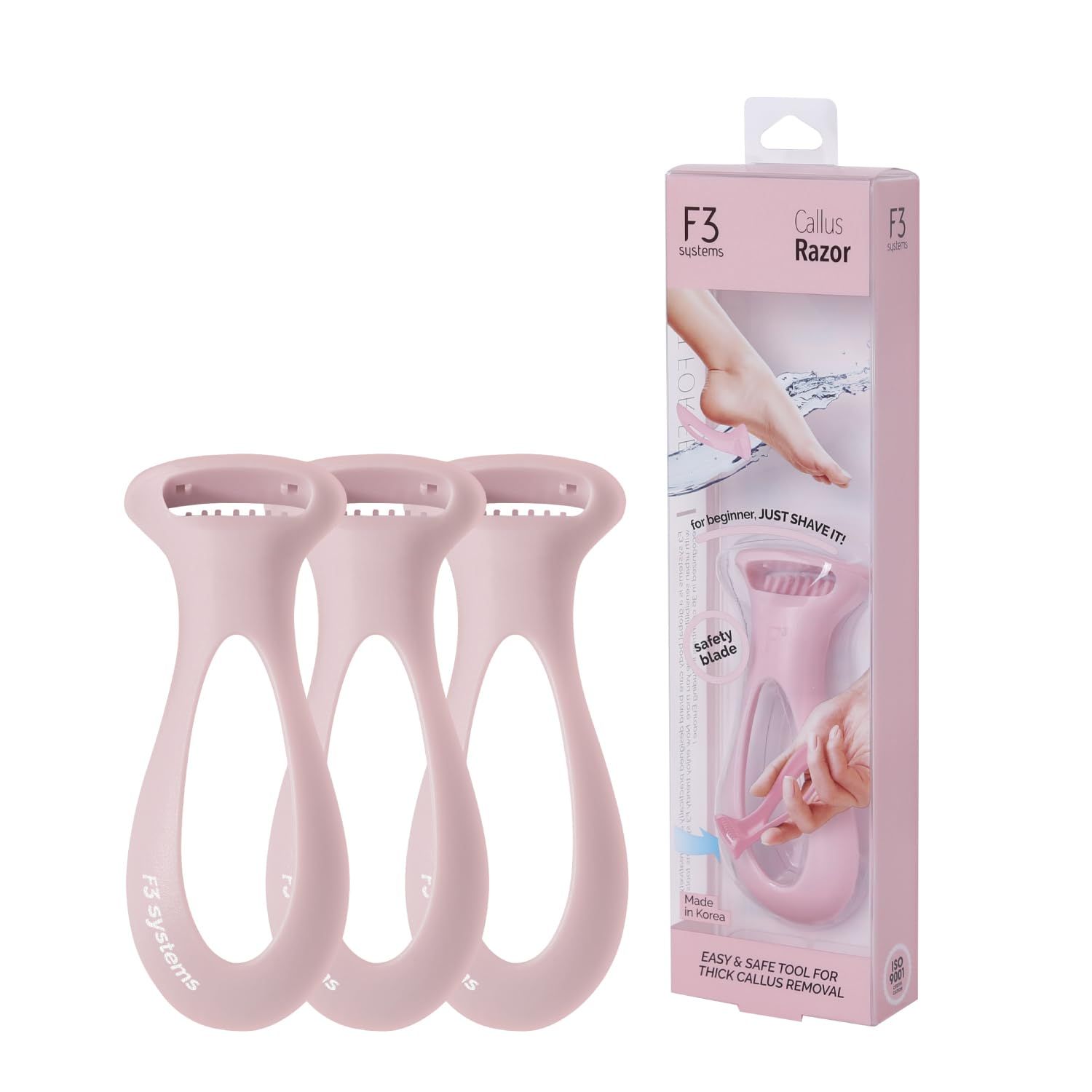 F3 Systems Callus Razor, Pedicure Tool, Effective for Cracked Heel, Ergonomic Design for Grip, Safety Stainless Steel Callus Shaver, Blade for Foot Care, Hard, Rough,Thick Callused Skin Remover(3pack)
