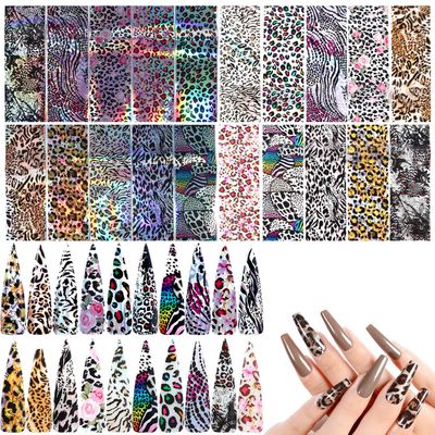 20 Sheets Leopard Nail StickersStarry Sky Animal Skin Design Nail Art Decoration Glue Transfer Nail Foils for Women Fingernails and Toenails Acrylic Decorations Manicure Tips Wraps Charms