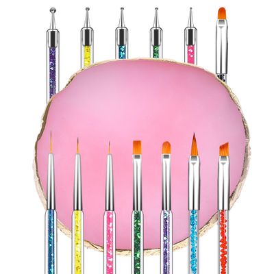8 Pcs Nail Art Brushes with 1 Nail Art Palette,Double Ended Nail Design Brushes Nail Liner Brush Nail Polish Mixing Plate Nail Dotting Tool Nail Tools Kit for Home Salon
