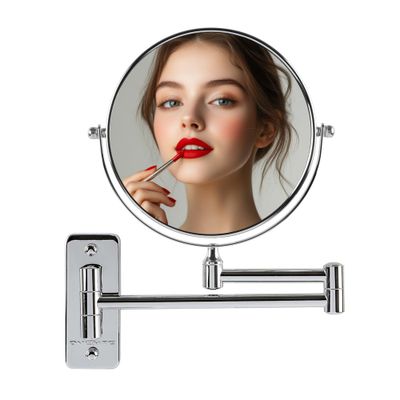 OVENTE 7 Wall Mounted Makeup Mirror with 1X/10X Magnification, Double Sided Magnifying Round Bathroom Vanity Mirror, 360 Swivel Design, Extendable and Folding Arm, Polished Chrome MNLFW70CH1X10X