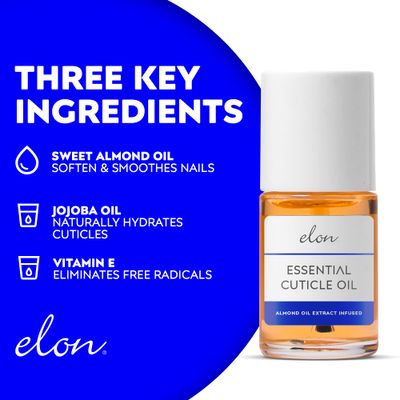 Elon Cuticle Oil for Nails w/Almond Oil Extract - Jojoba &amp; Vitamin E - Softening &amp; Hydrating Cuticles &amp; Nails - Dermatologist Recommended - Bottle Size 0.5 oz