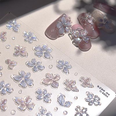 5D Embossed Laser Flower Nail Stickers for Nail Art Self-Adhesive Glitter Silver Flower Nail Decals Reflective Petal Design Stickers Spring Summer Nail Art Decoration for Women DIY Manicure