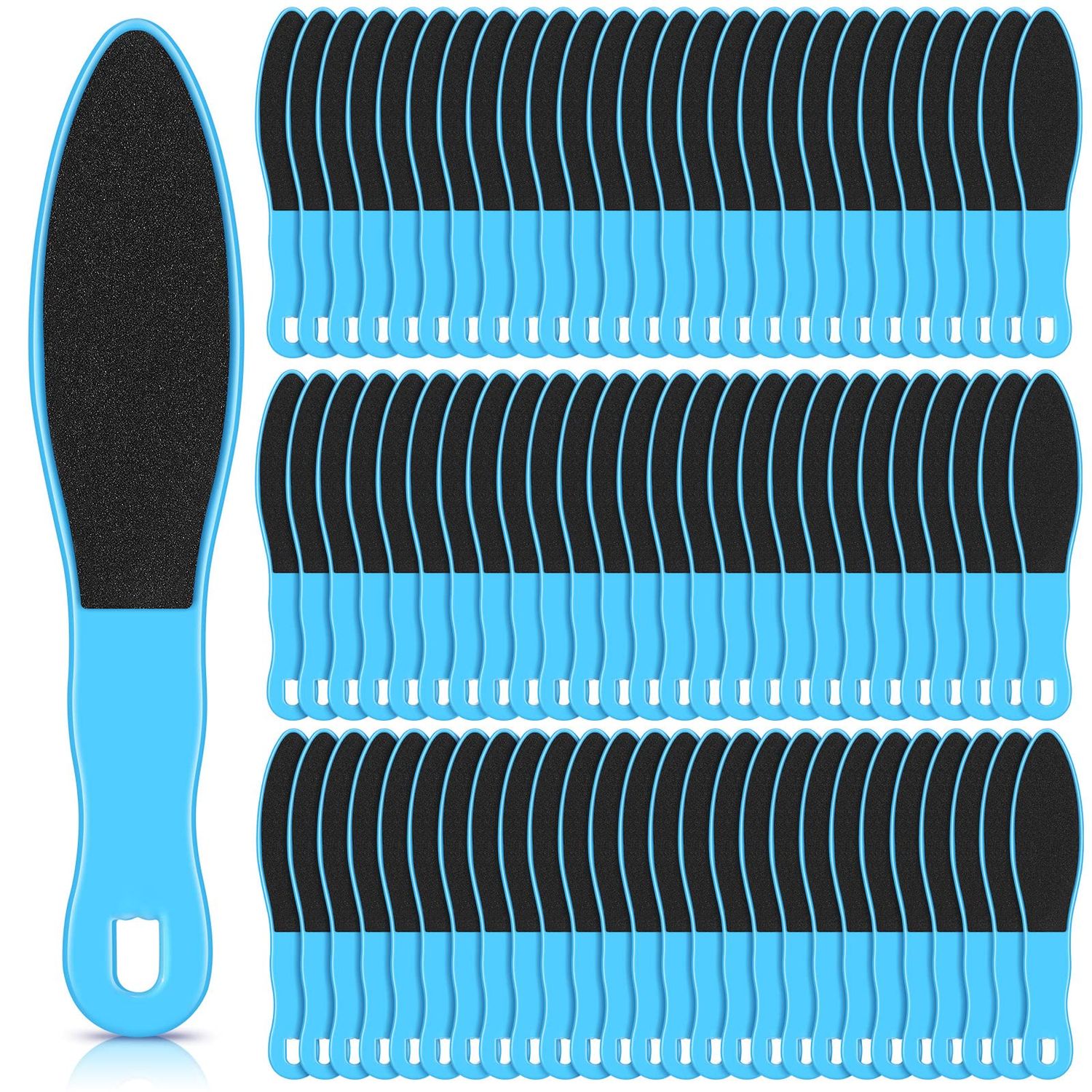 100 Pcs Pedicure Foot File Double Sided Callus Remover Sandpaper Foot Sander Scraper Scrubber with Plastic Handle Heel Rasp Tool for Feet Spa(Blue)