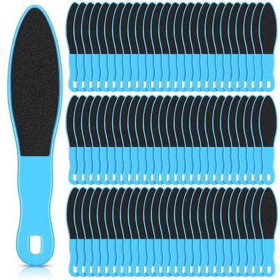 100 Pcs Pedicure Foot File Double Sided Callus Remover Sandpaper Foot Sander Scraper Scrubber with Plastic Handle Heel Rasp Tool for Feet Spa(Blue)