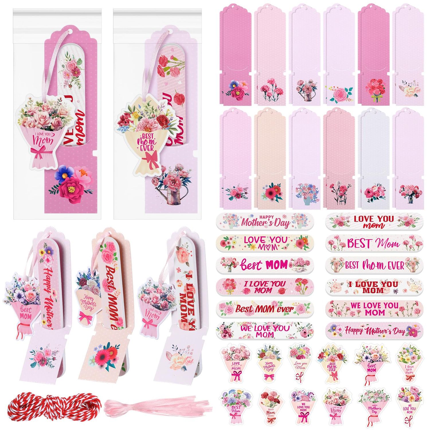 Leriton 24 Sets Mothers Day Nail Files Gifts Include 24 Floral Emery Boards Manicure Tools 24 Mom Theme Paper Sleeves 24 Flower Gift Tag 24 Ribbon and 24 Bag for Mothers Day Party Gift Supplies