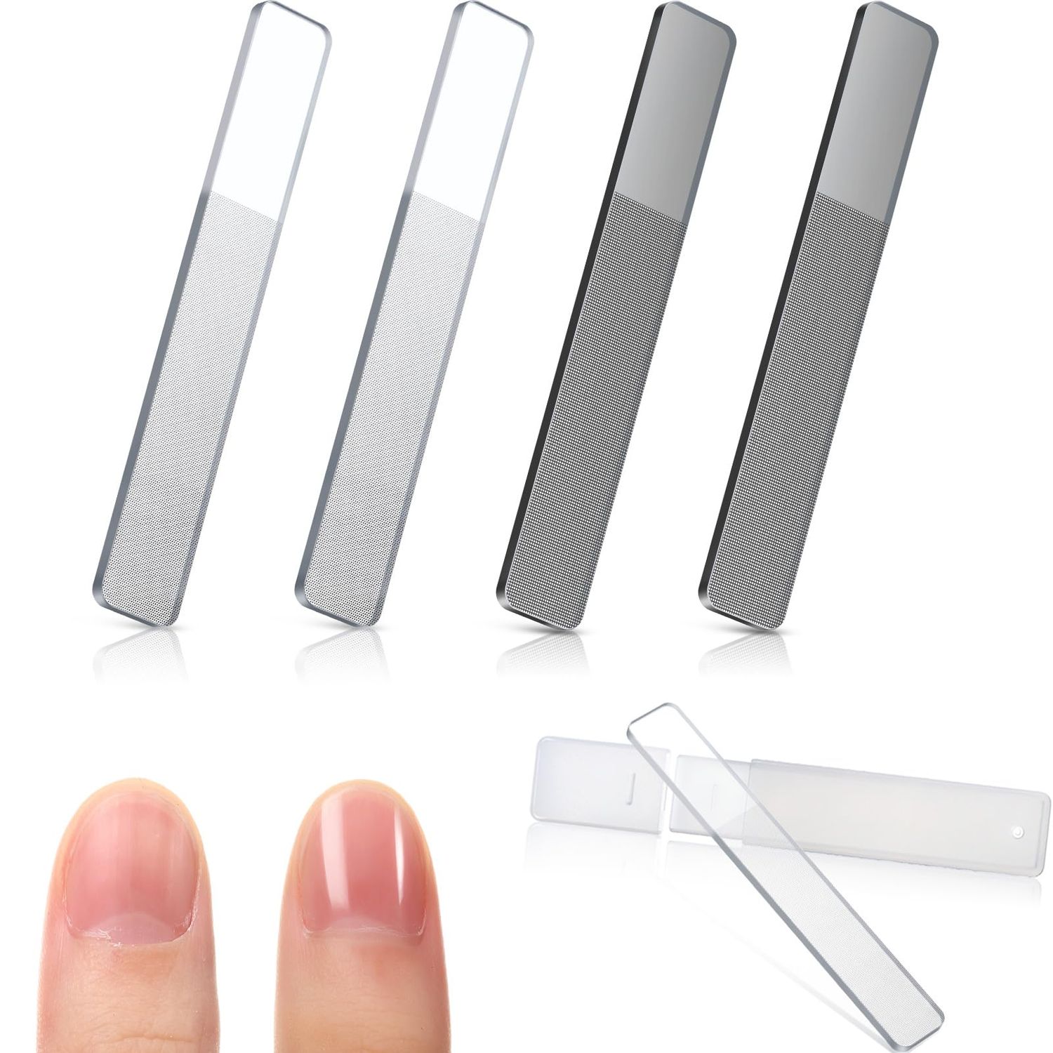 Mudder 4 Pack Glass Nail File Shiner Files Kit Crystal Nail Buffer Polisher with Case Manicure Tools for Natural Nails Women Shaping Buffing and Polishing