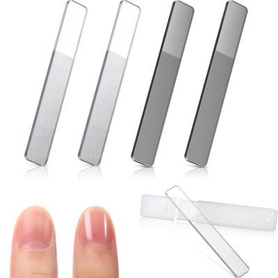 Mudder 4 Pack Glass Nail File Shiner Files Kit Crystal Nail Buffer Polisher with Case Manicure Tools for Natural Nails Women Shaping Buffing and Polishing