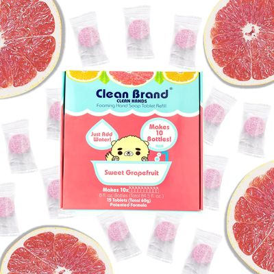 Clean Brand Foaming Hand Soap Tablet Refill Box - 15 pack | 84.5 fl oz - Sweet Grapefruit scent - You wont believe its not liquid (makes up to 10 bottles) - For Foaming Bottles Only