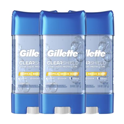 Gillette Antiperspirant and Deodorant for Men, 72hr Sweat &amp; Odor Protection, Long Lasting Freshness, Anti-White Mark Technology, Clear Gel, Tropical Breeze Scent, 3.8 oz (Pack of 3)