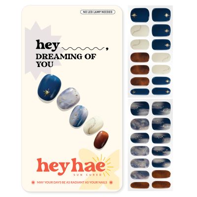 Heyhae Semi Cured Gel Nail Strips | No LED Lamp Needed | Marble, Blue, Spring | Easy Apply &amp; Remove, Salon Quality | Includes 28 Strips, 1 Prep Pads, Nail File &amp; Wooden stick - Hey, Dreaming of You