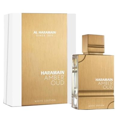 Al Haramain Amber Oud White Edition for Unisex - Arabian Perfume for Women &amp; Men - Long Lasting Fragrance with Notes of Bergamot, Jasmine, Patchouli, Musk, Vanilla - Arabic Eau de Parfum Spray - 2 oz