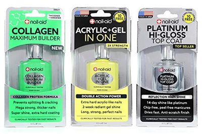 Nail-Aid 3pk Of Collagen Base Acrylic Gel In 1 Platinum Top Coat, Clear, N/A, 1.65 Fl Ounce
