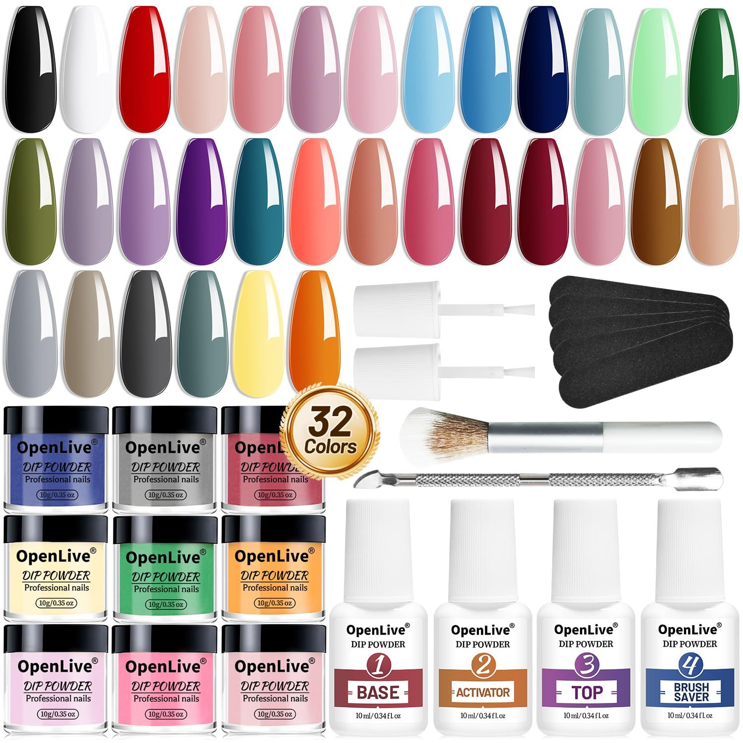 OpenLive Dip Powder Nail Kit 36 PCS Blue Red Dipping Powder Professional Set With Base Top Coat Activators As Gift For Girls And Women