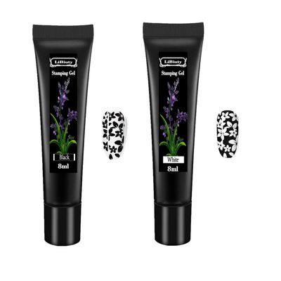 LiBiuty Black &amp; White Nail Stamping Gel Polish Set 2Pcs Nail Art Stamping Gel 8ml Printing for Nail Plate Nail Template Stamping