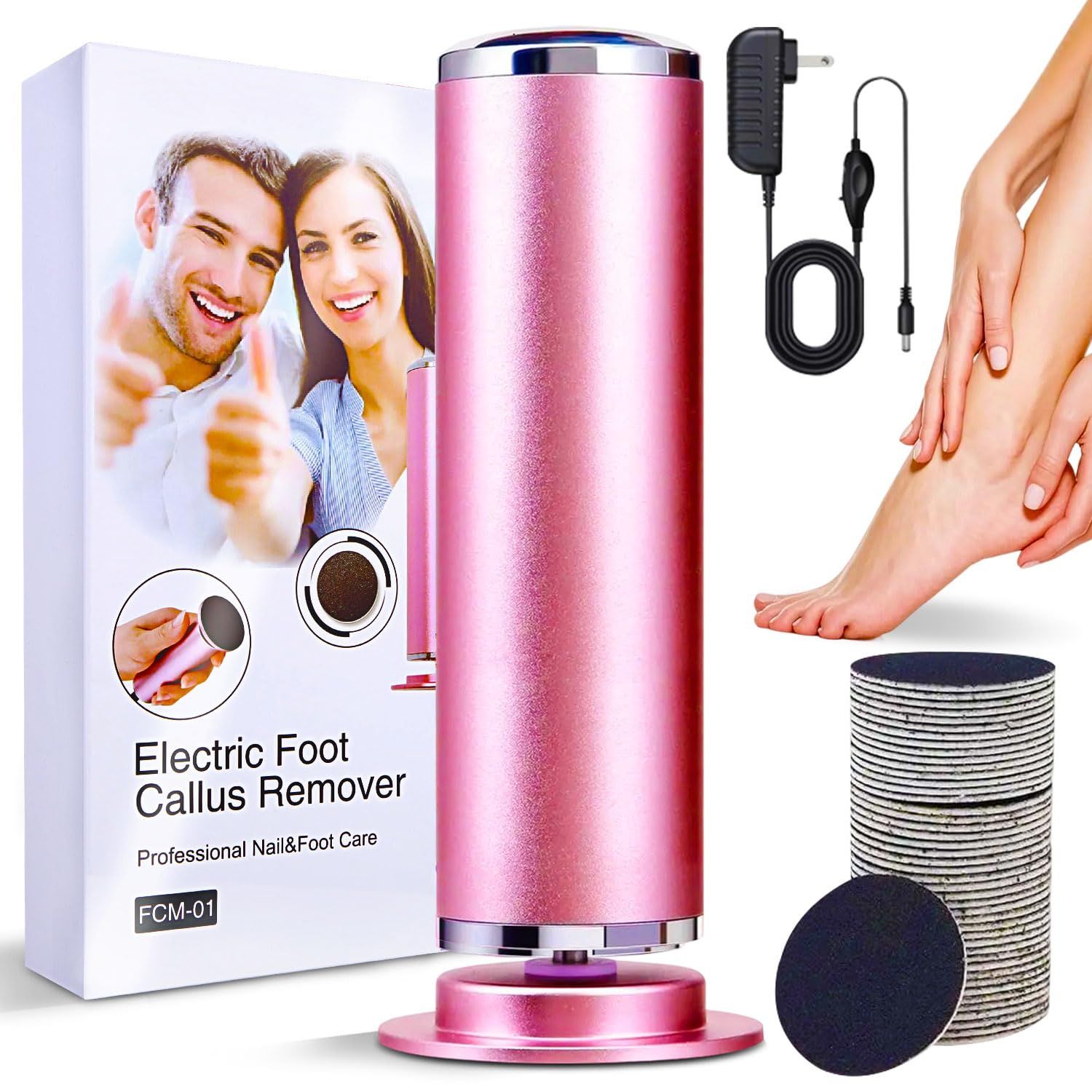 Dermave Electric Foot Callus Remover, 800RPM Electric Foot File Callus Remover for Feet with 60 pcs Sandpaper Discs, Stepless Speed Professional Foot Scrubber Pedicure Tools for Dead Skin and Calluses